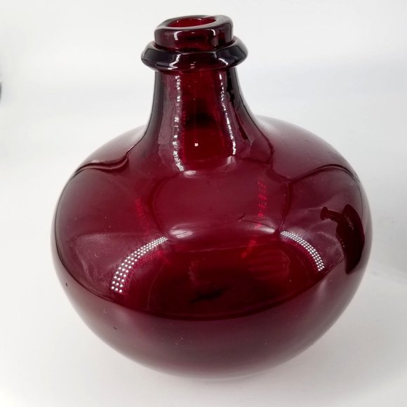 Hand Blown Glass Vase Red Ruby Studio Art Heavy Bud Vase Jug Pair Biomorphic MCM - Picture 2 of 13